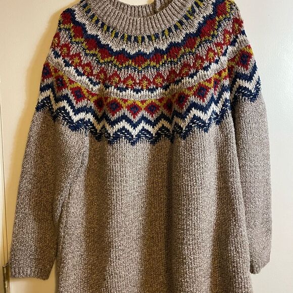 J. Jill Sweaters - J. Jill Fair Isle Tan and Red Crew Neck Sweater Size 1x